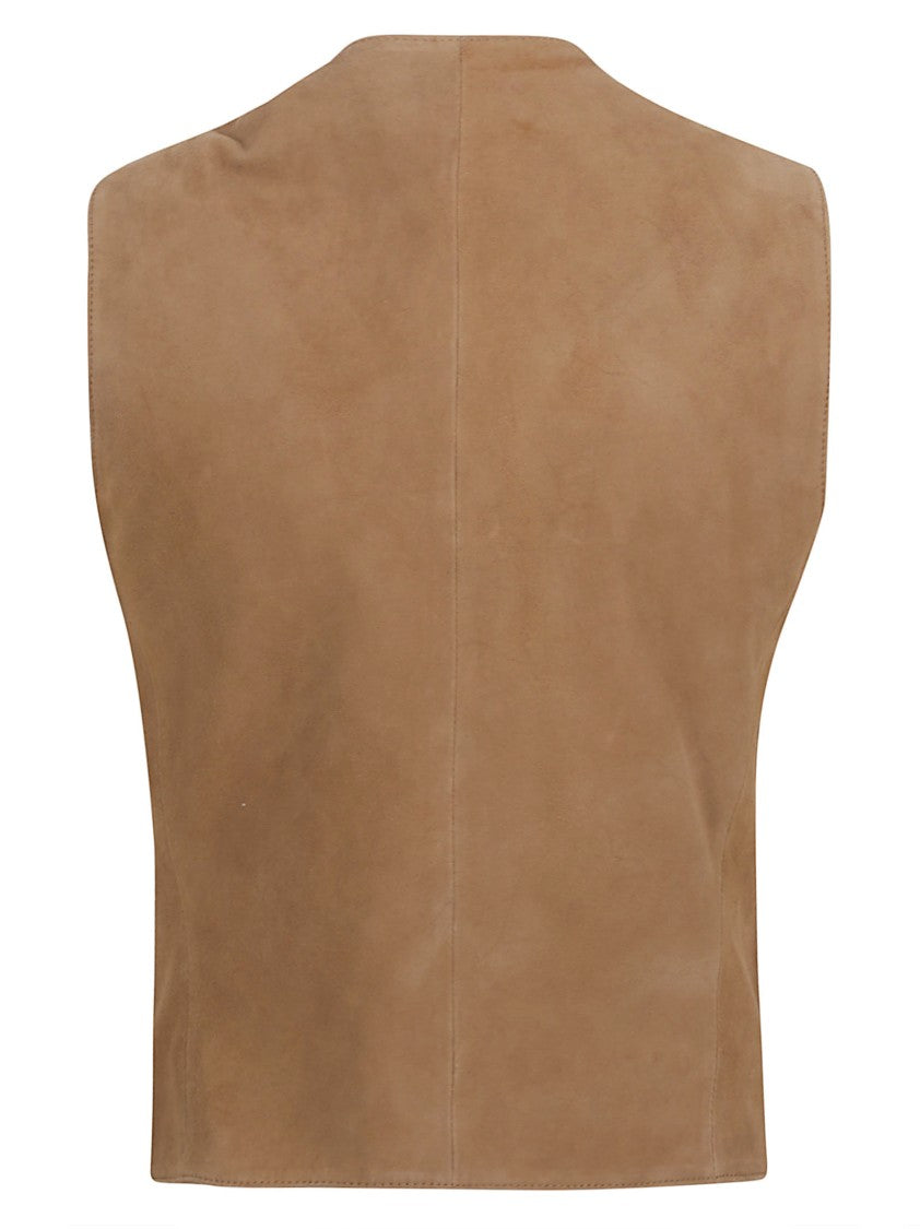 Max Mara Sleeveless Goat Leather Jacket With Tailored Fit And Front Pockets