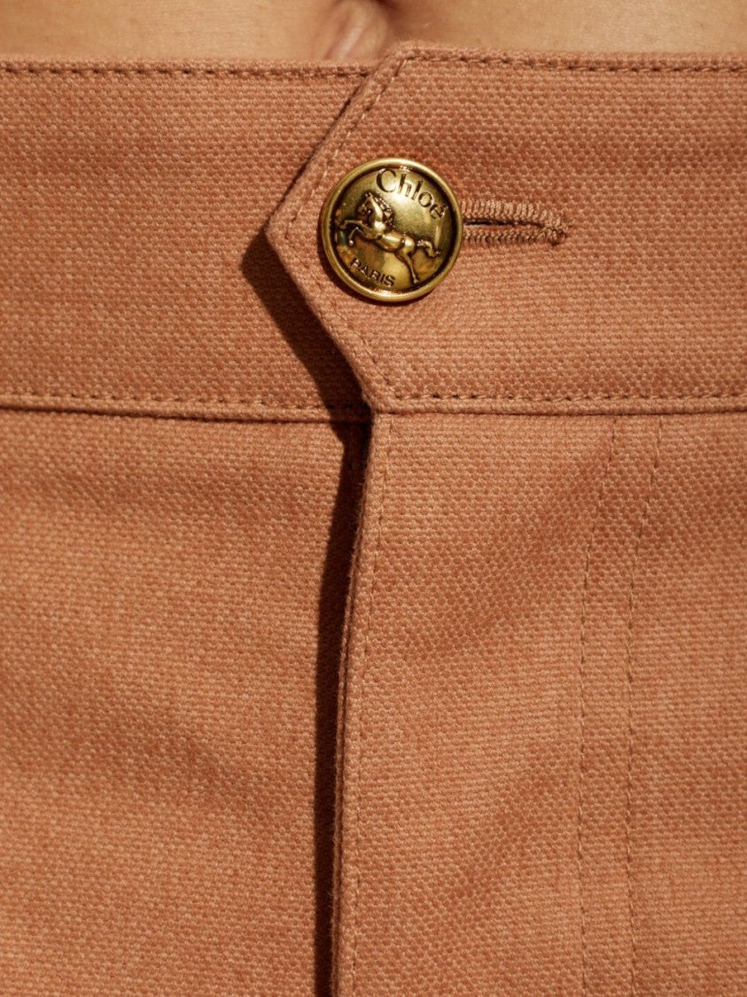 Chloé Black Wide-Leg Cropped Button Trousers