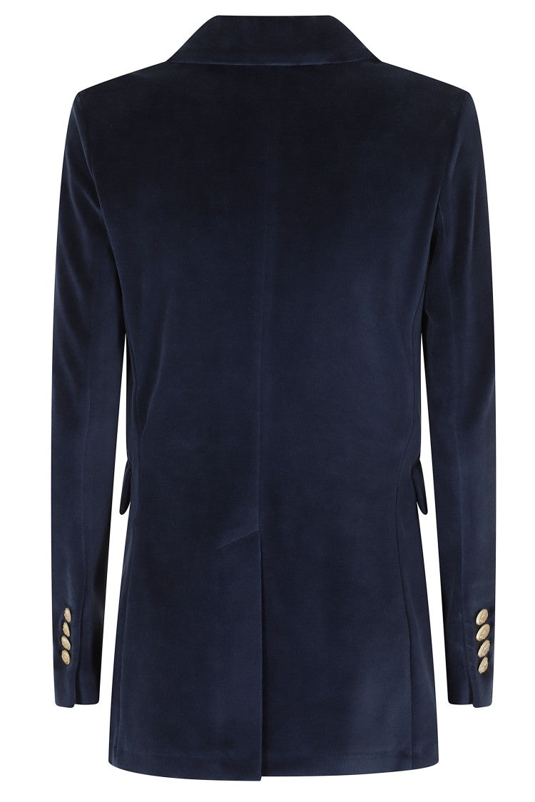 Circolo 1901 Blue Double-Breasted Velvet Gold Button Jacket