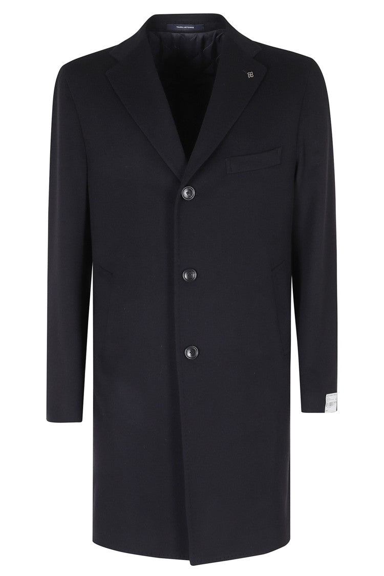 Tagliatore Blue Single-Breasted Silver Embellishment Wool-Blend Coat