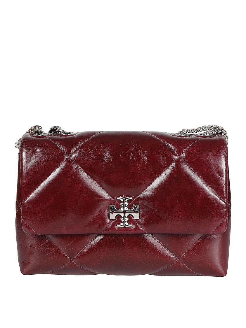 Tory Burch Quilted Burgundy Clutch Bag With Logo Clasp