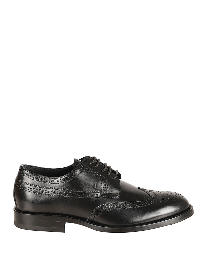 Tod's Lace-Up Black Leather Wingtip Shoes