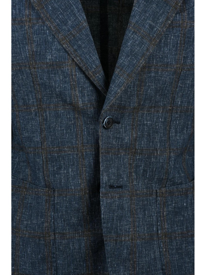 L.B.M. 1911 Blue Linen Cotton Fitted Jacket