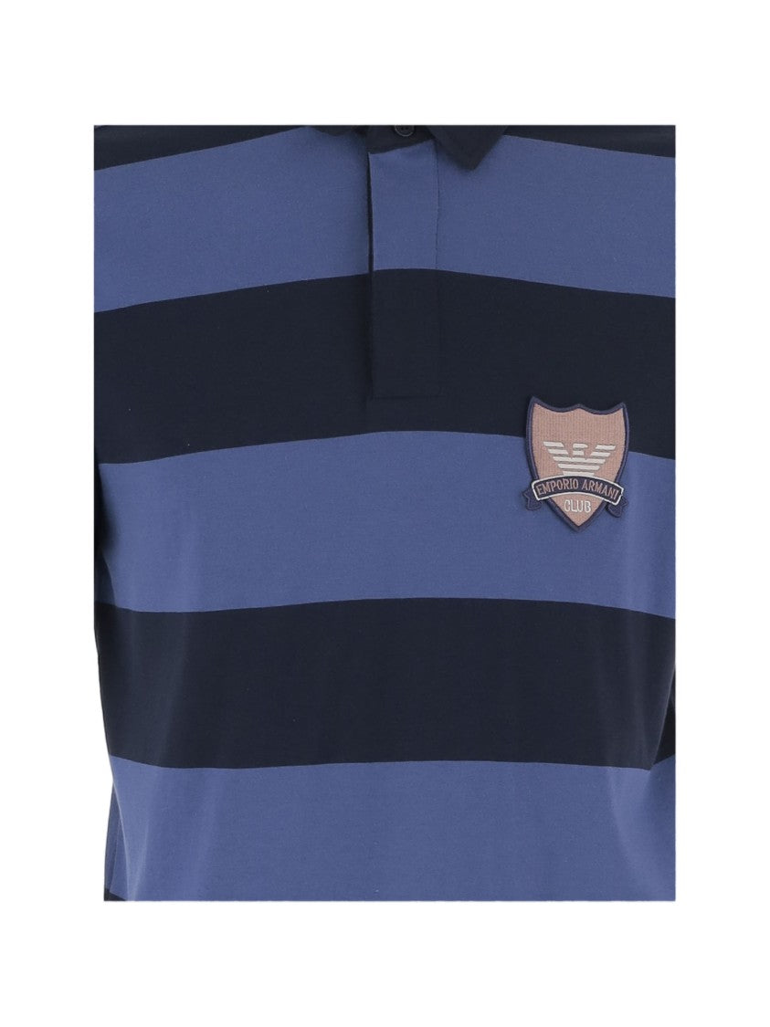 Emporio Armani Blue Striped Cotton Polo Shirt