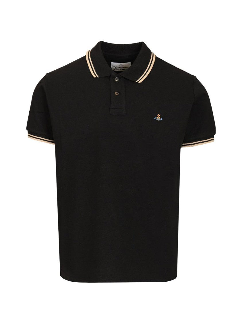 Vivienne Westwood Black Short-Sleeve Stripe Accent Polo Shirt