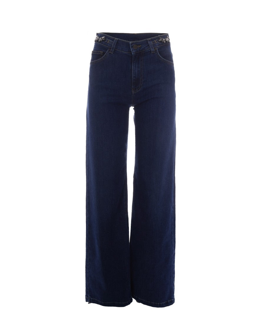 Liu Jo Flare Leg Jeans With Side Embellishments In Dark Wash