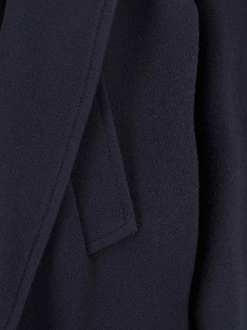Balenciaga Navy Blue Hooded Wool Coat With Oversized Lapels