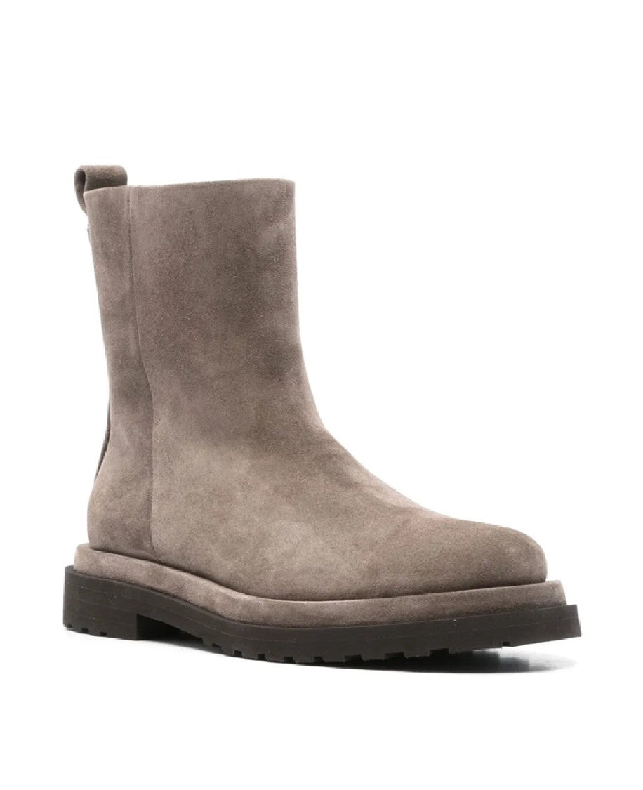 Brunello Cucinelli Rounded Toe Suede Ankle Boots With Side Zipper