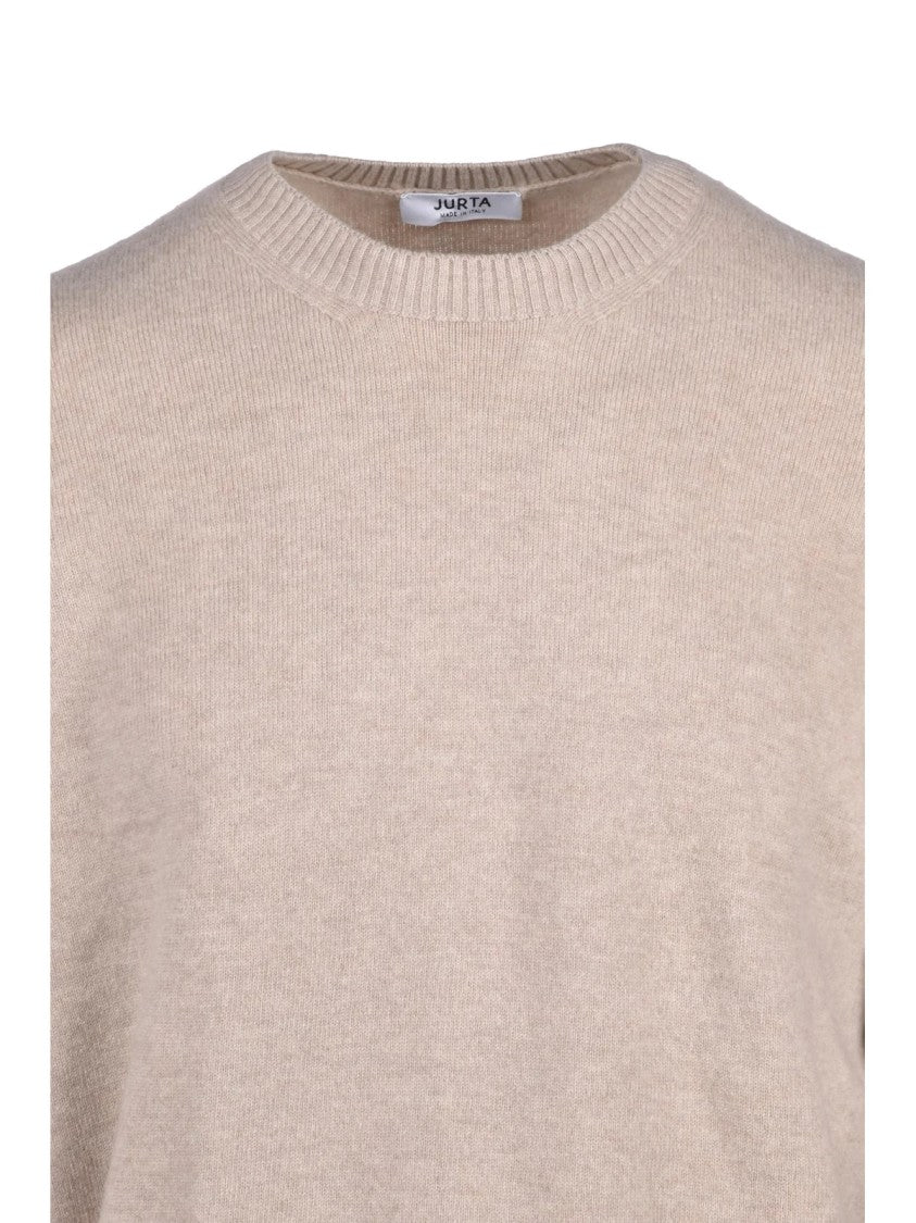 Jurta Beige Elbow Patches Merino Wool Crewneck Sweater