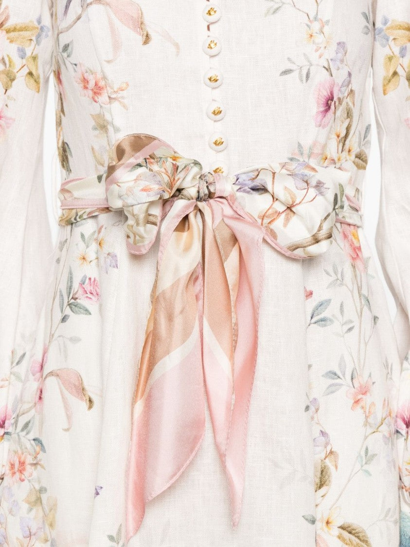 Zimmermann Floral Print Midi Dress With Puffed Sleeves
