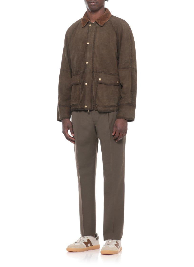 The Jack Leathers Brown Norfolk Suede Corduroy-Collar Leather Jacket