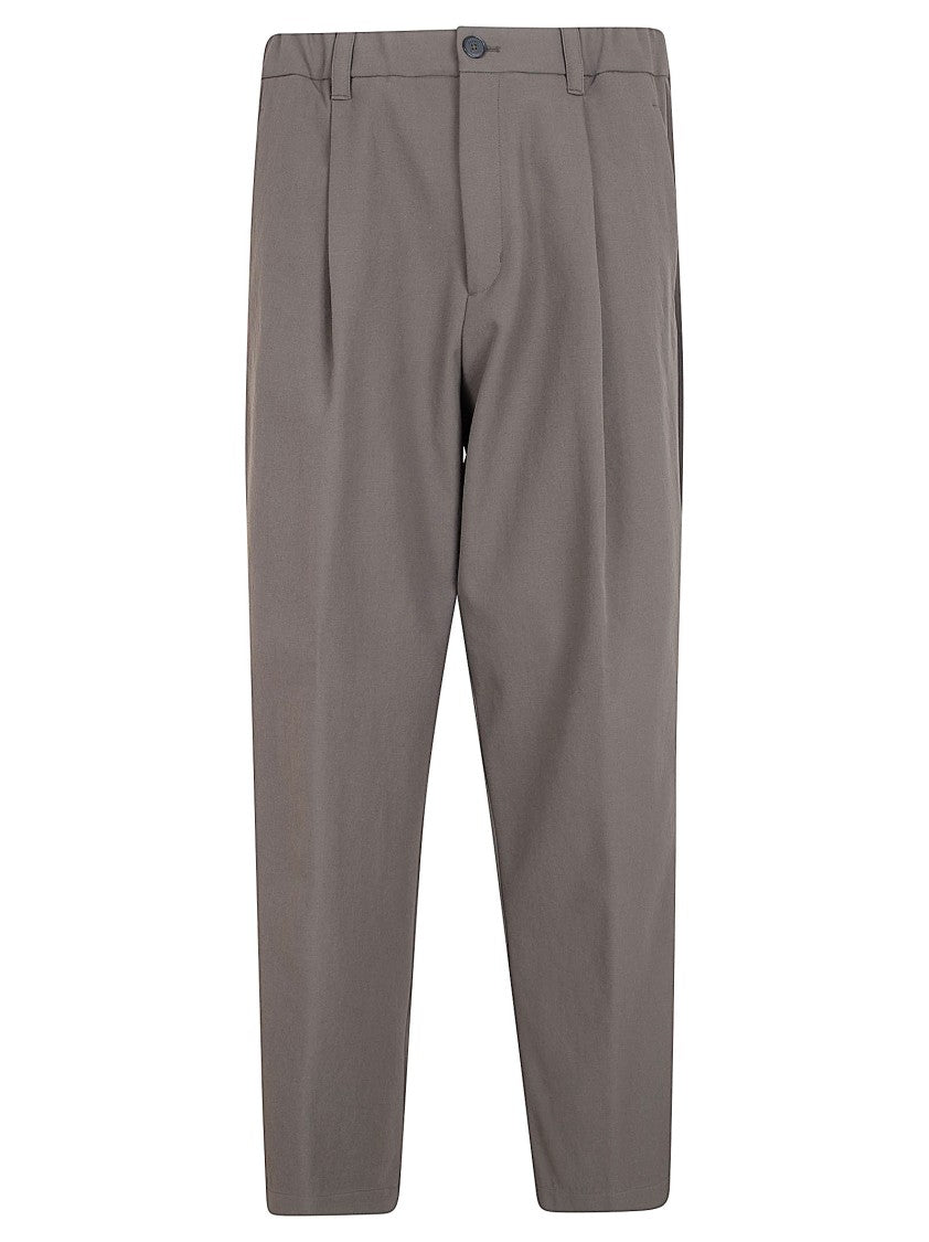 Herno Tailored Green Trousers With Pleated Front And Subtle Sheen