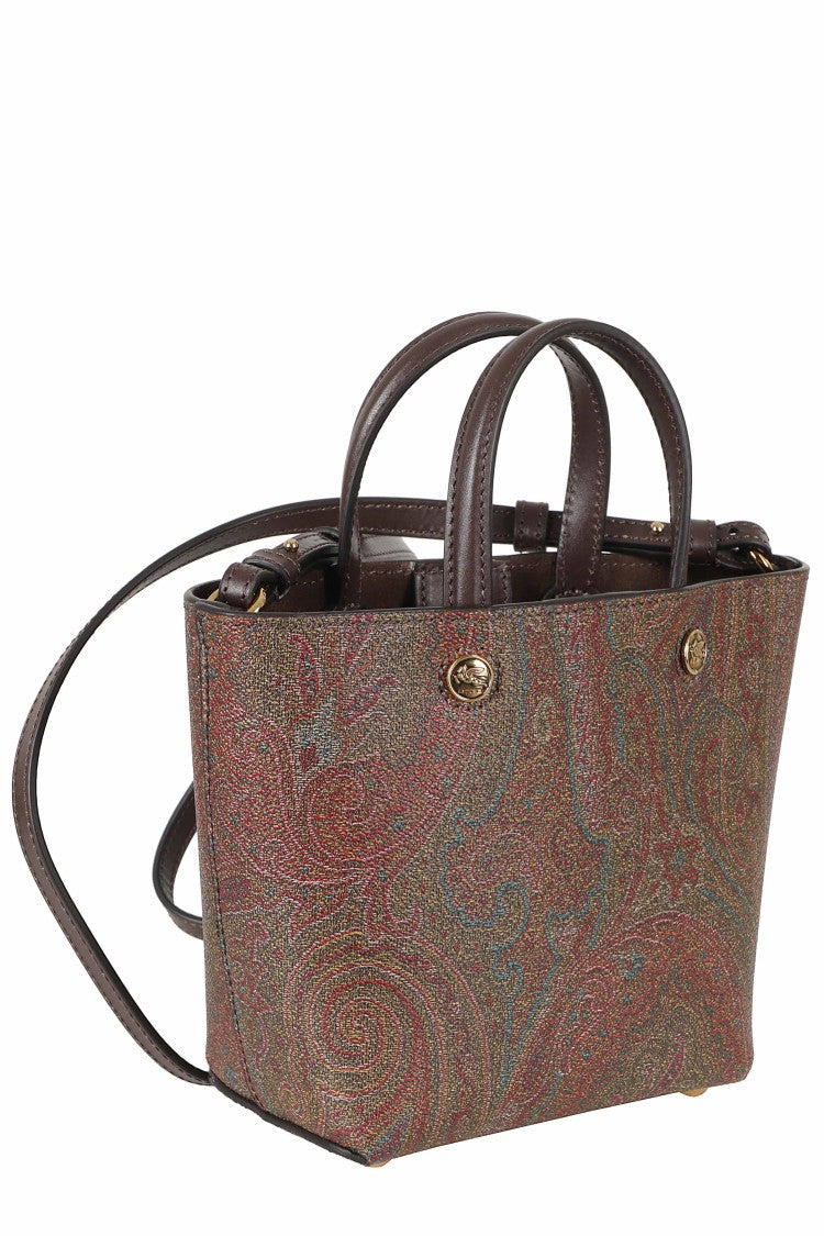 Etro Brown Shopping Paisley Leather Tote Bag