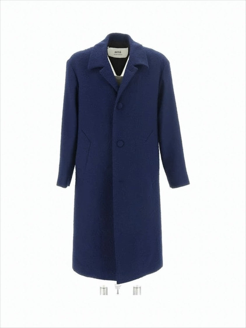 Ami Paris Tailored Wool-Blend Casual Coat With Structured Collar