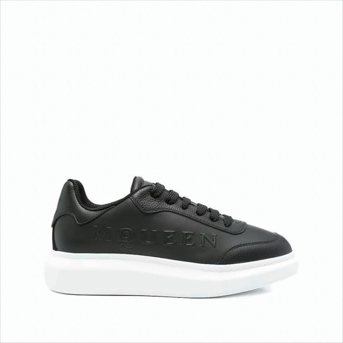 Alexander Mcqueen Sole Black Leather Sneakers With Embossed Branding