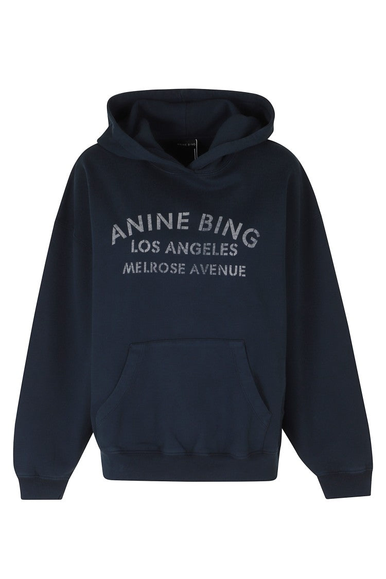 Anine Bing Navy Blue Harvey Oversized Hooded Cotton Sweatshirt