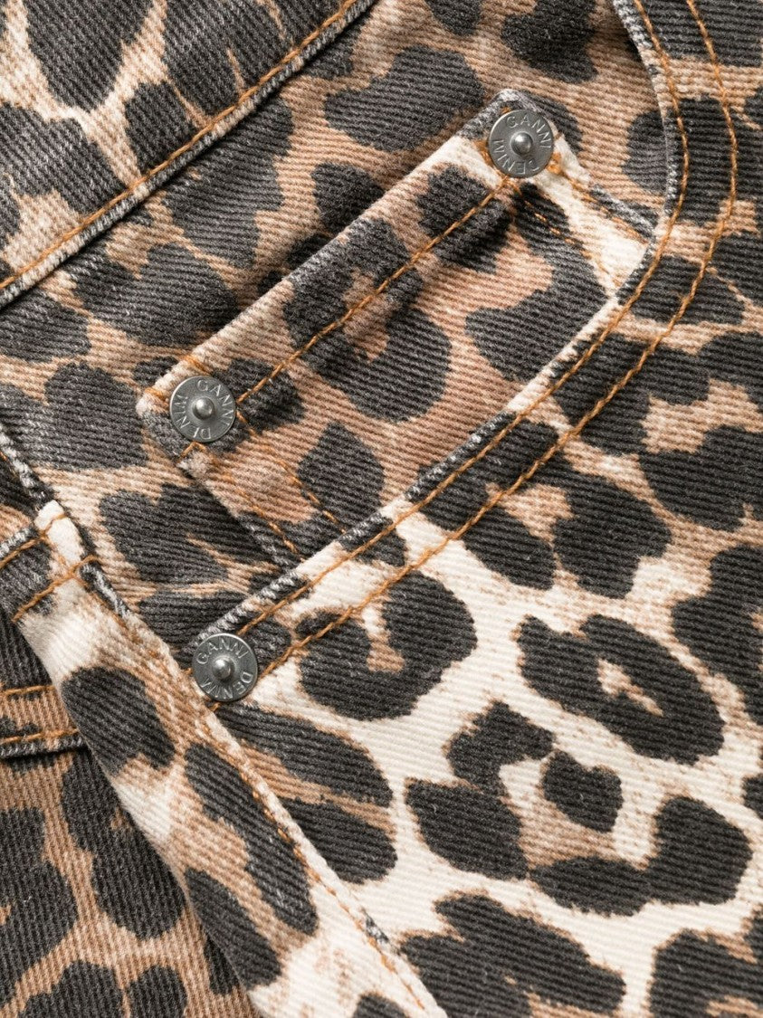 Ganni Multicolor Animal Print Cotton Crop Jeans