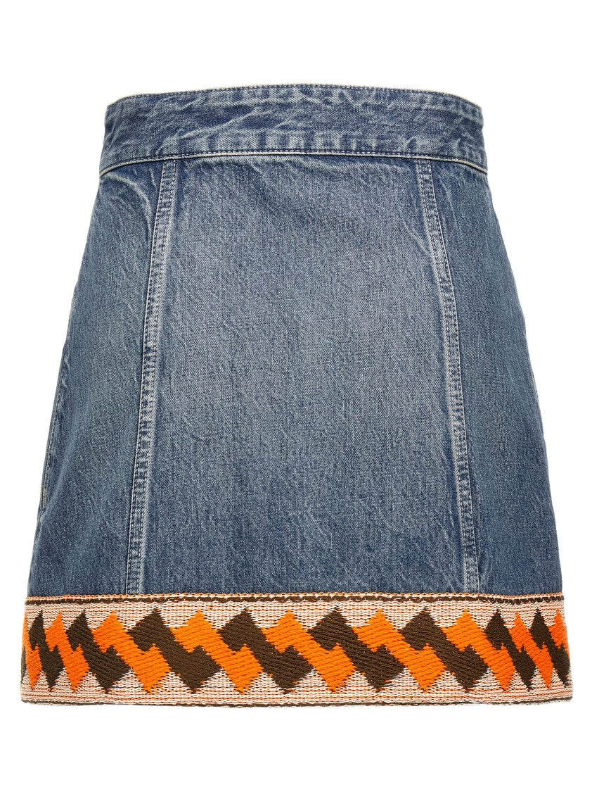 Valentino Garavani Cotton Denim Mini Skirt With Trimming Detail