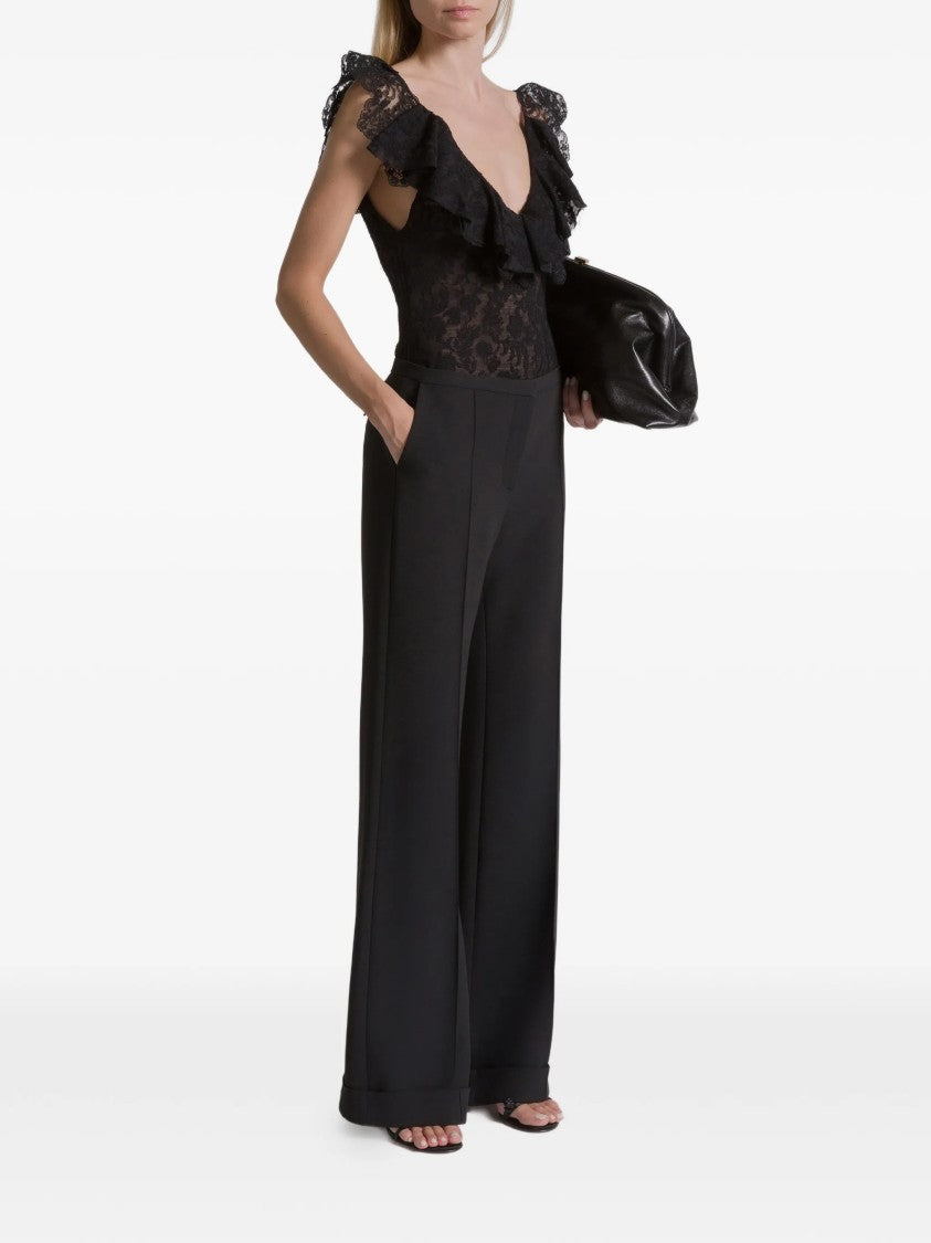 Alberta Ferretti Black Body Fitted Lace Wool Bodysuit