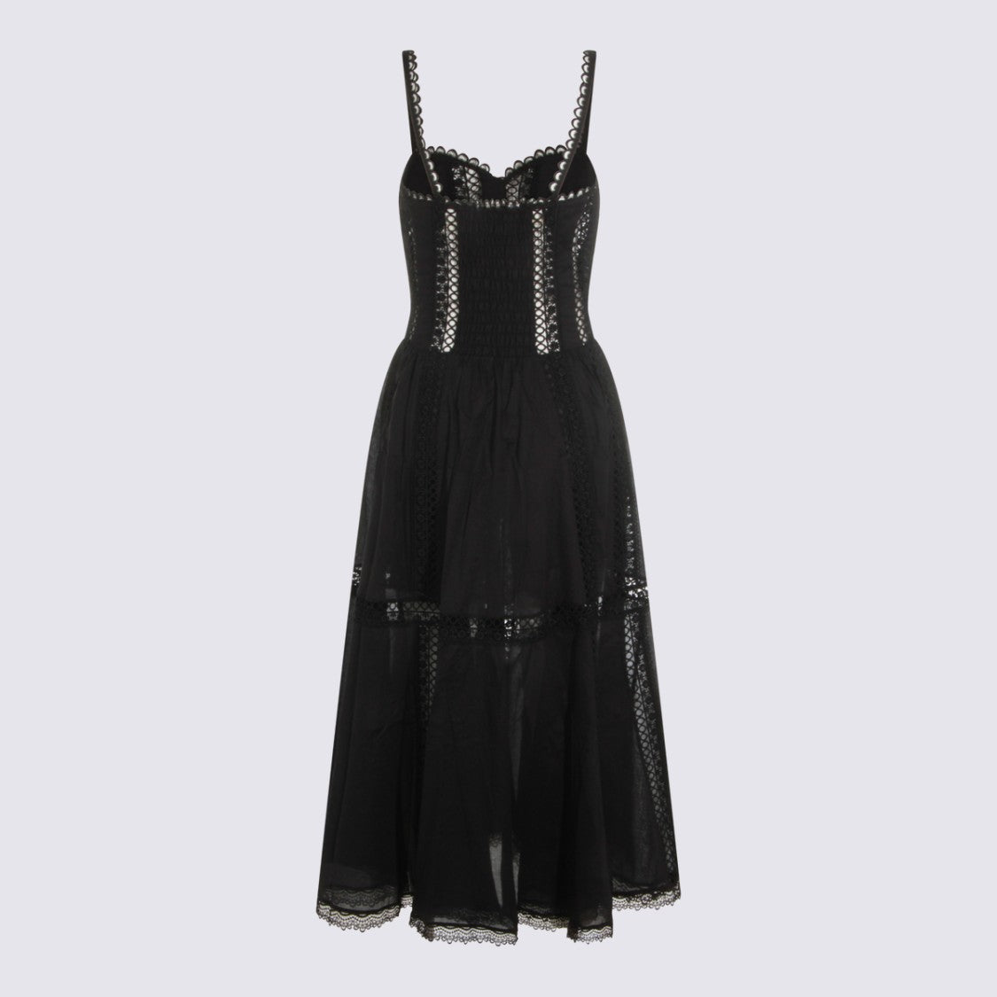 Charo Ruiz Ibiza Intricate Lace Midi Dress With Sheer Panels And Scalloped Edges
