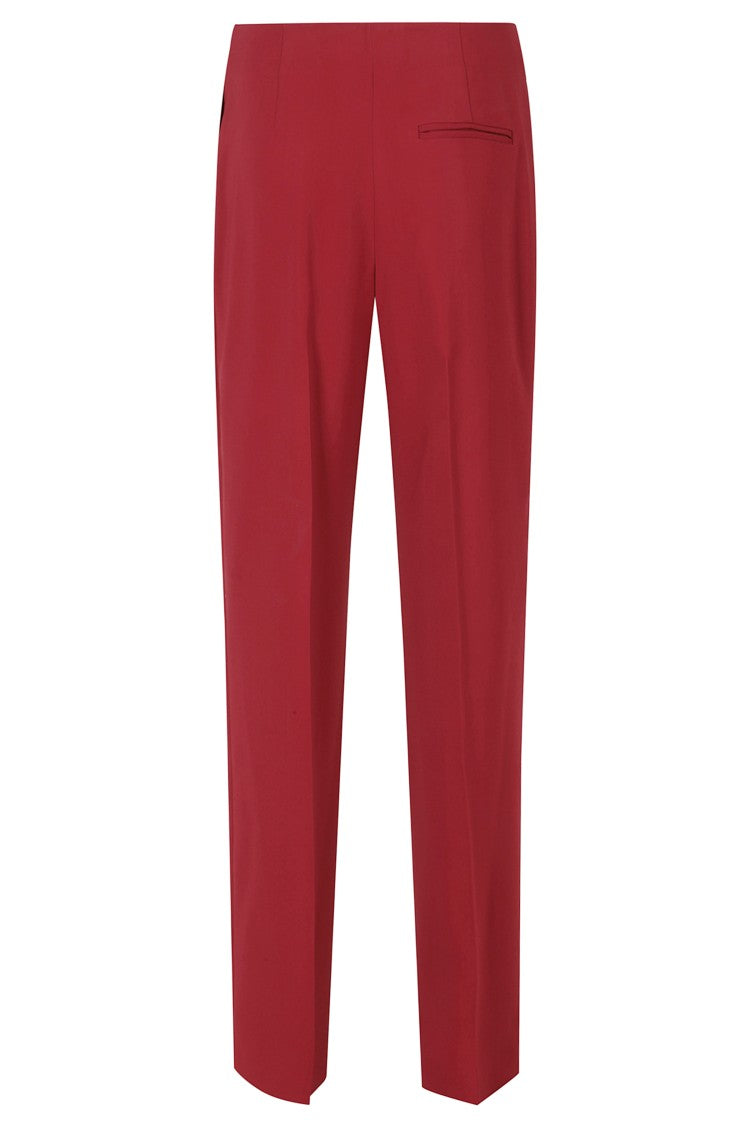 Alberta Ferretti Red Cady Stretch Back Pockets Viscose Straight-Leg Trousers