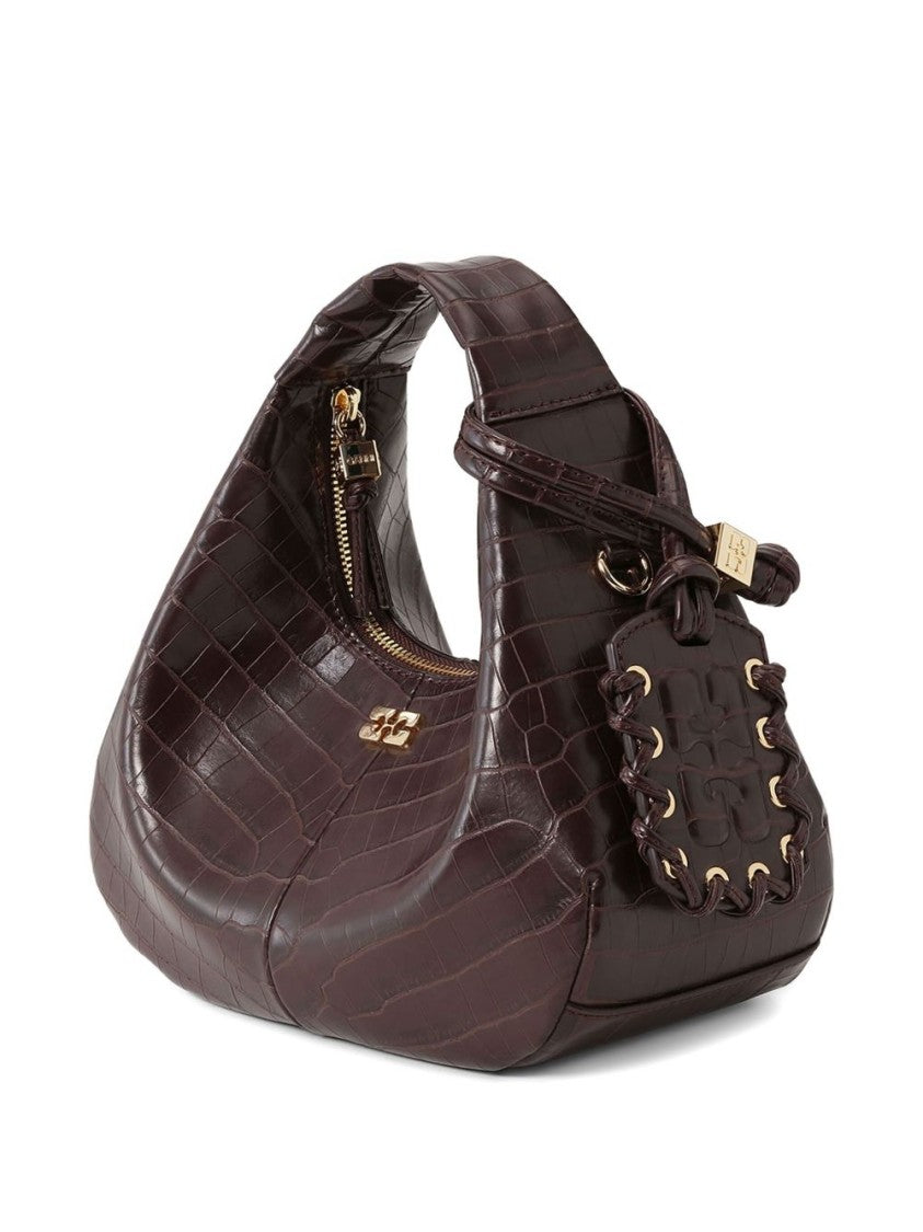 Ganni Crescent-Shaped Glossy Leather Shoulder Bag