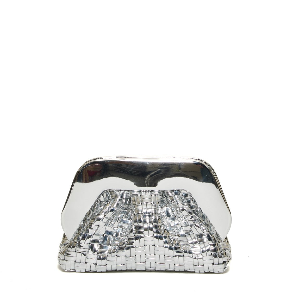 Themoirè Woven Silver Vegan Leather Clutch With Mirrored Finish