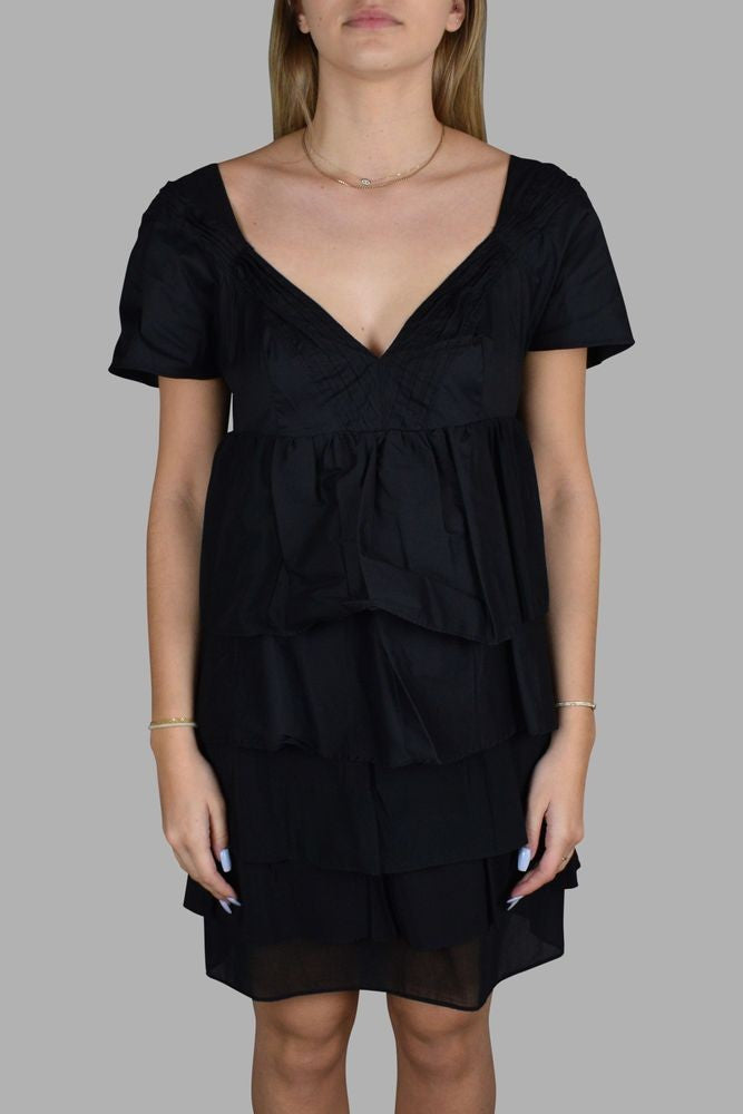 Prada V-Neck Mini Dress With Layered Ruffles