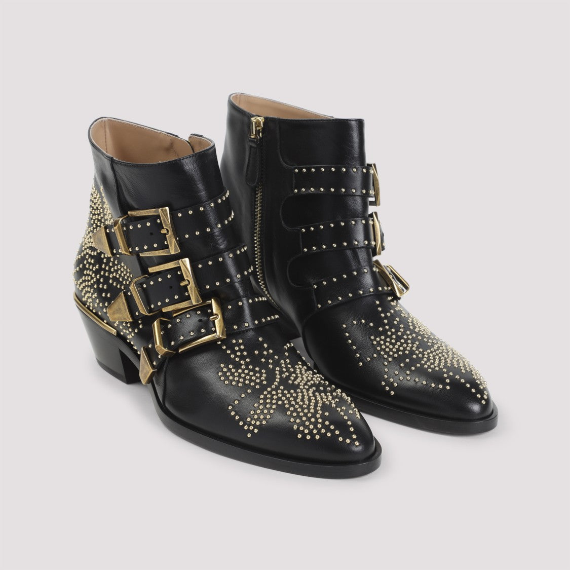 Chloé Pointed-Toe Ankle Boots With Gold-Tone Stud Detailing