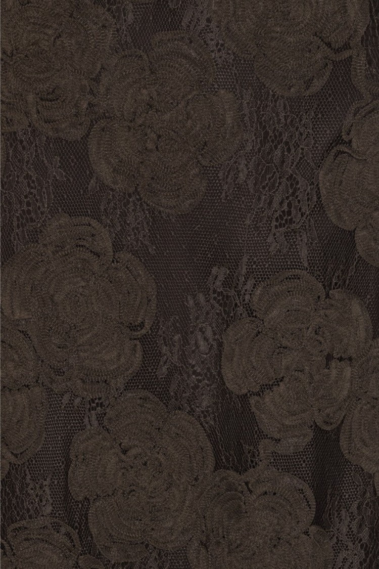 Rotate Brown 3D Floral High Neck Semi-Sheer Maxi Dress