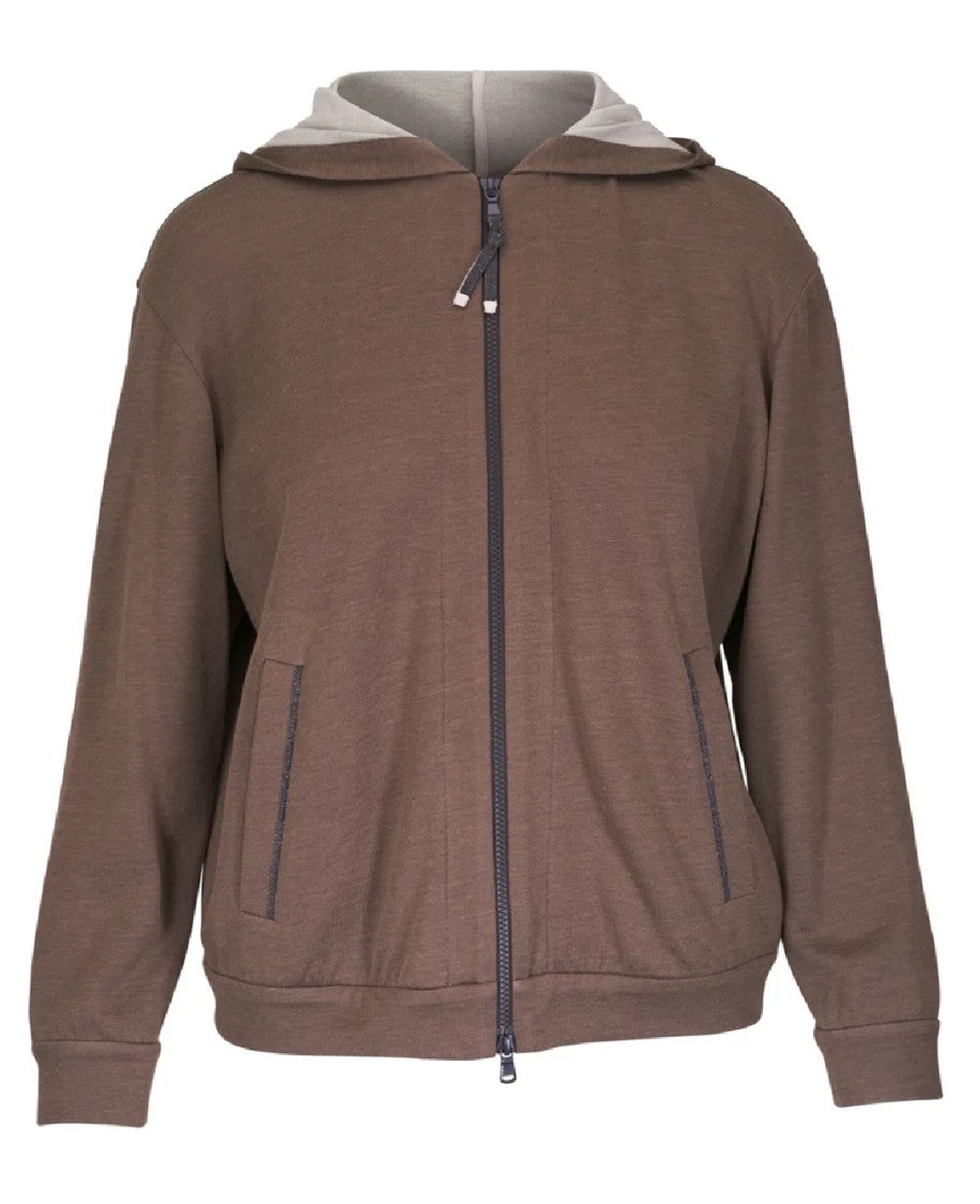 Brunello Cucinelli Rich Brown Zip-Up Cardigan