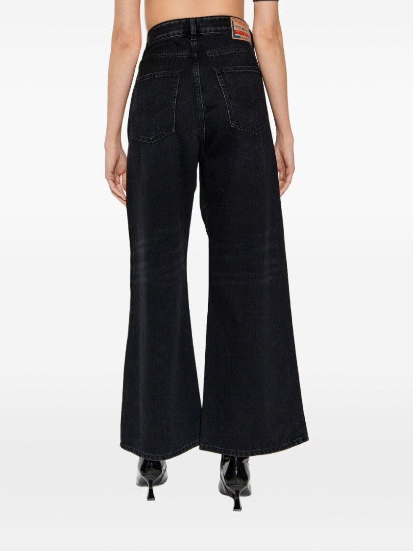 Diesel Black Cotton Blend Logo Patch Jeans