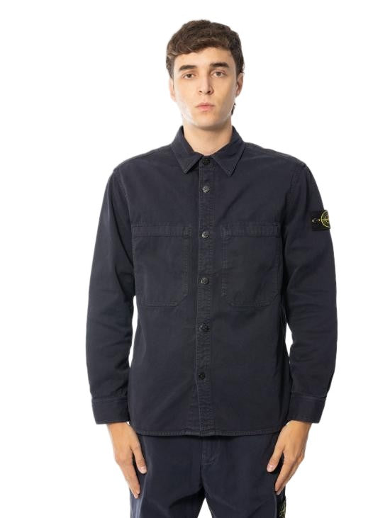 Stone Island Black Long-Sleeve Button-Up Shirt With Chest Pockets