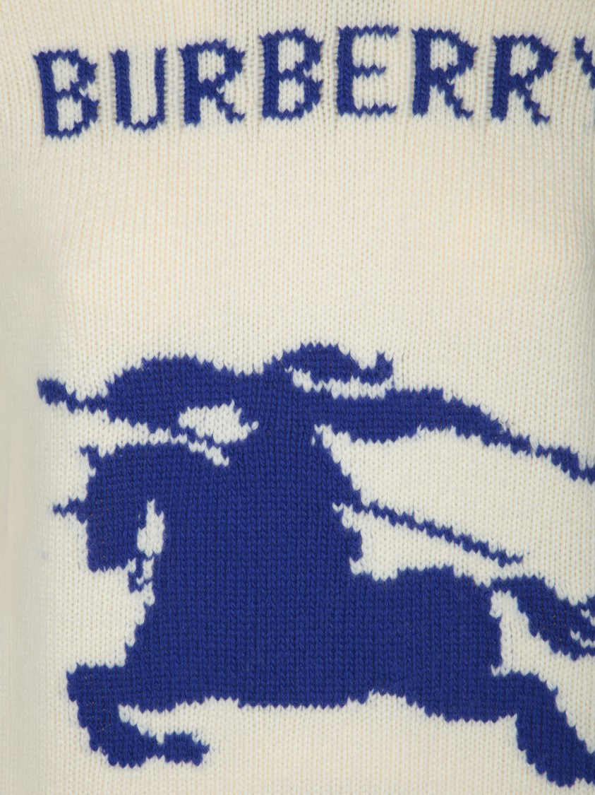 Burberry White Knitwear With Blue Horse Motif