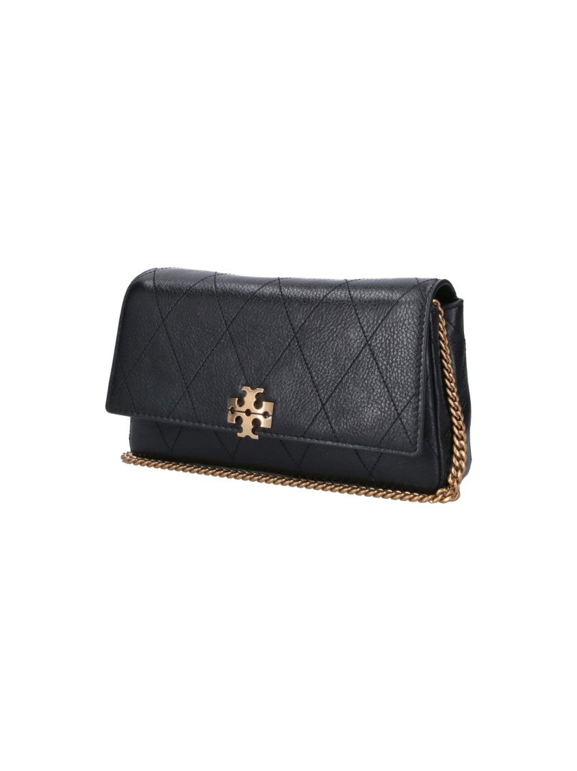 Tory Burch Black Leather Charlie Chain Wallet