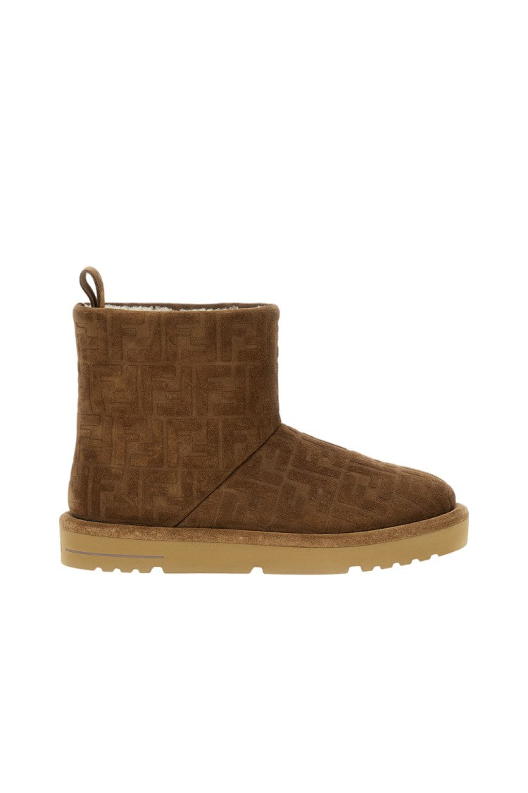 Fendi Embossed Brown Suede Ankle Boots