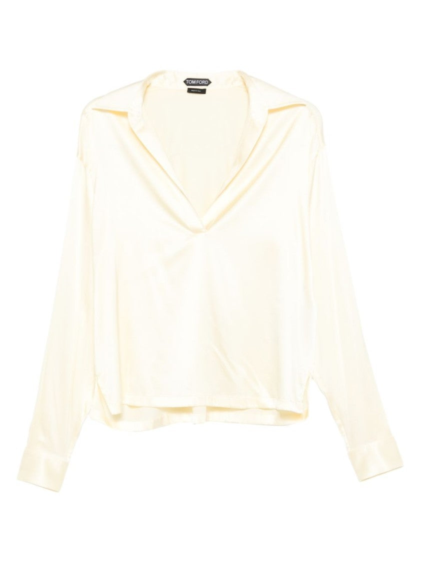 Tom Ford Yellow Cream V-Neck Silk Top