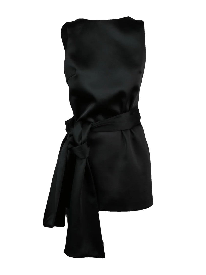 Eleh Short Satin Dress With Decorative Bow And V-Neckline