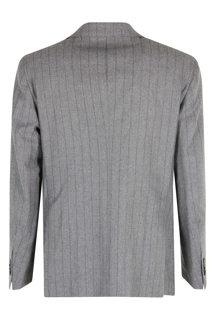 Tagliatore Gray Pinstripe Suit With Spear Lapel And Slim Fit