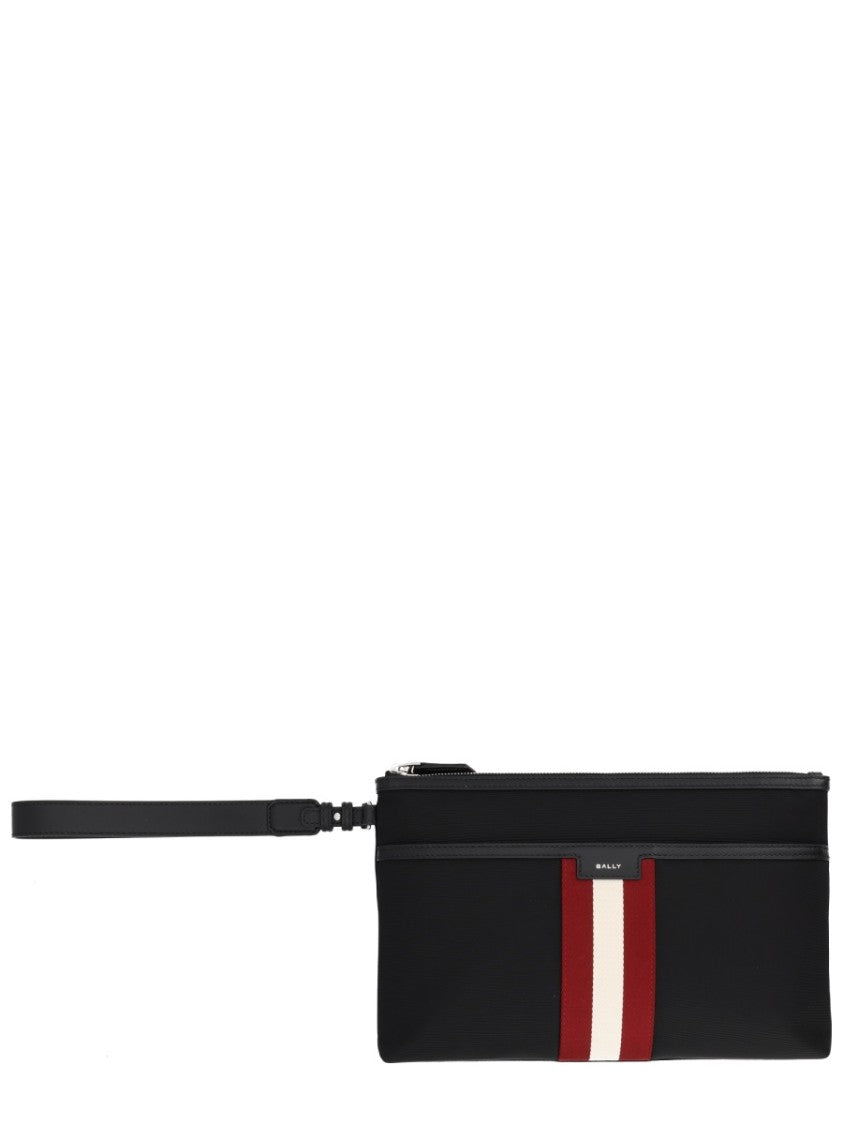 Bally Black Code Vertical Stripe Polyamide Pouch