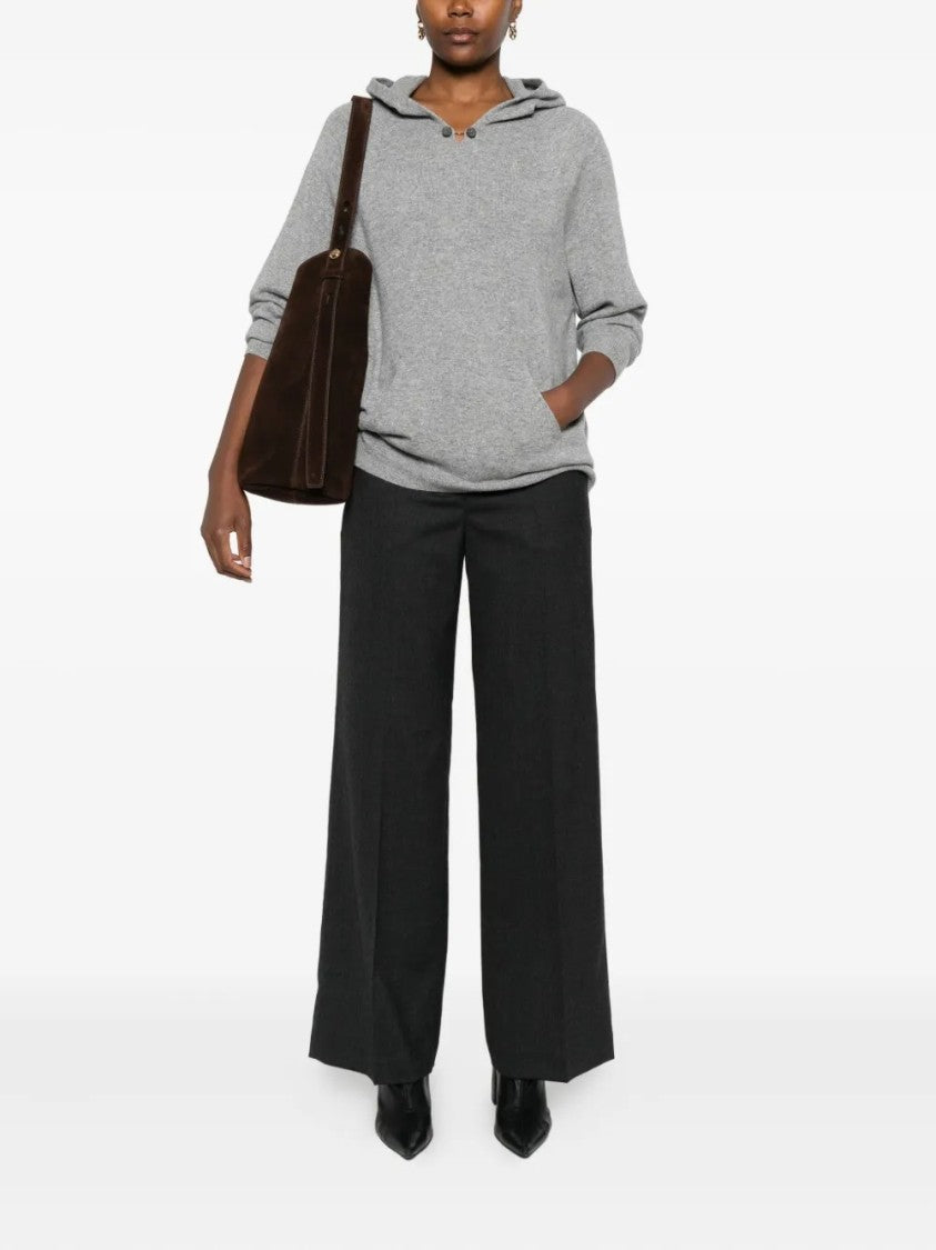 Fabiana Filippi Relaxed Fit Knit Pullover Hoodie With Subtle V-Neckline