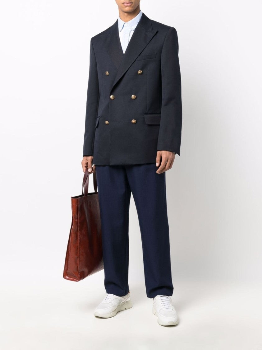 Golden Goose Navy Blue Peak Lapels Wool Blazer