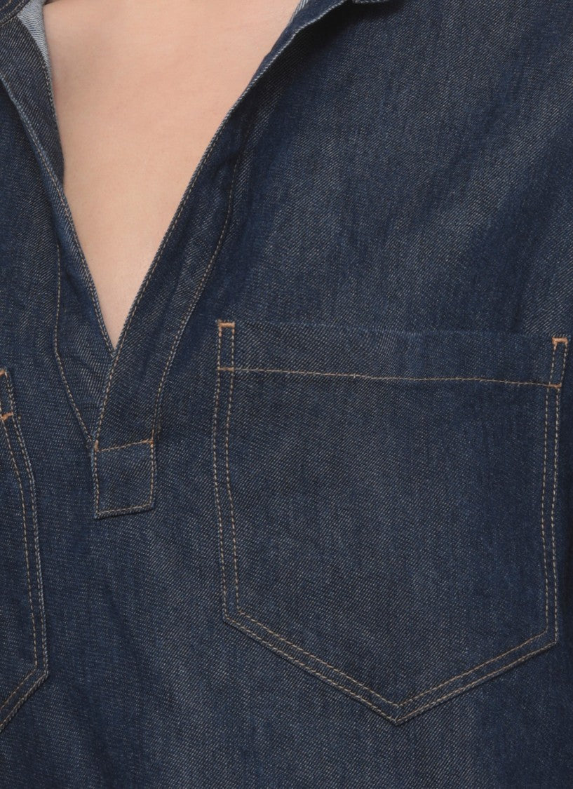 Dondup Blue Denim V-Neck Blouse