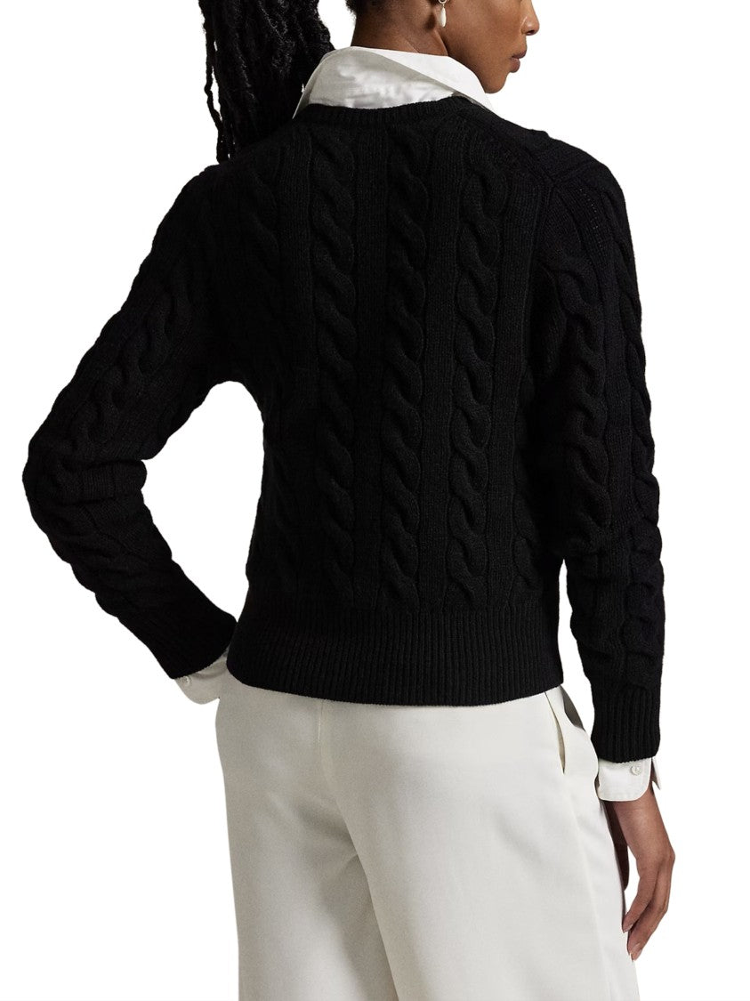 Polo Ralph Lauren Button-Up Cable Knit Sweater-Cardigan With Ribbed Detailing