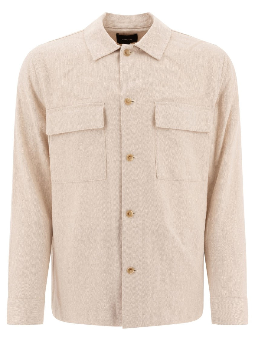 Vince Beige Linen Overshirt With Classic Collar