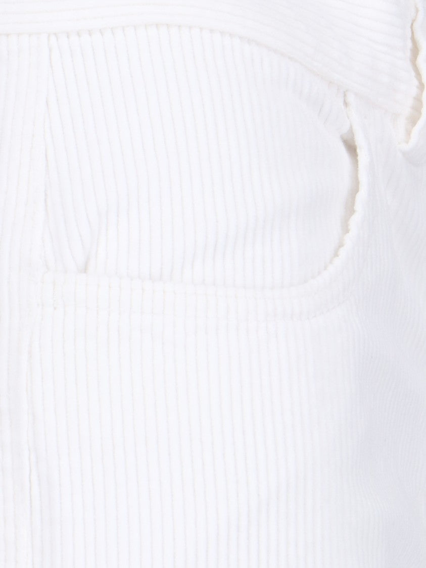 Aspesi Wide-Leg White Ribbed Velvet Pants With Button Closure