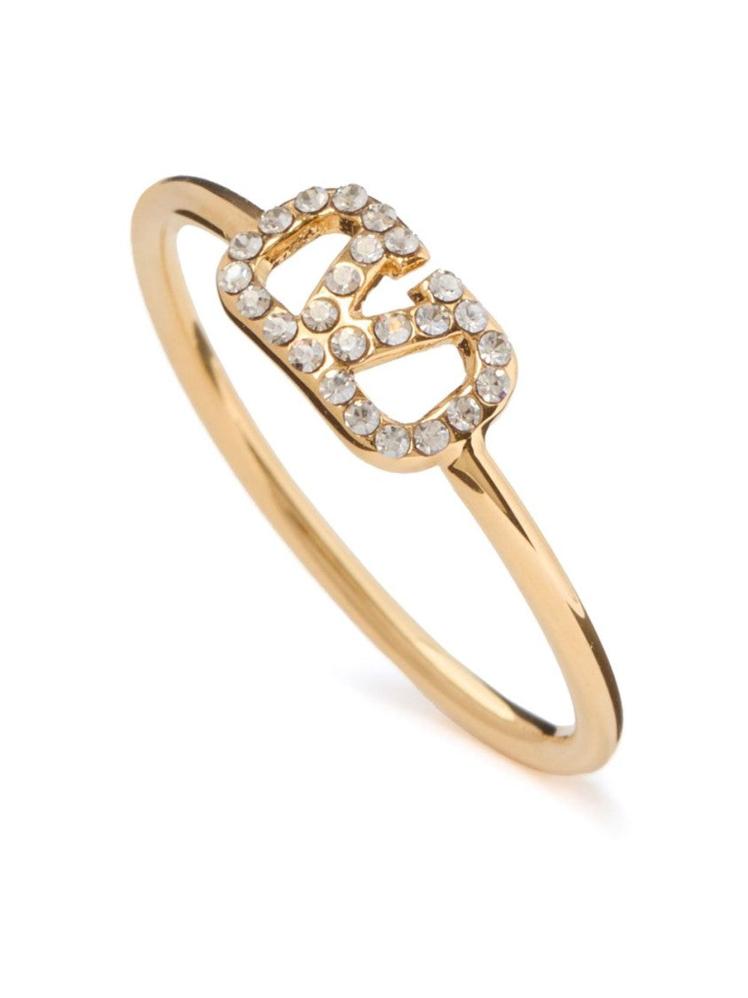 Valentino Garavani Gold Ring Interlocking Letter Crystal Accents Jewelry