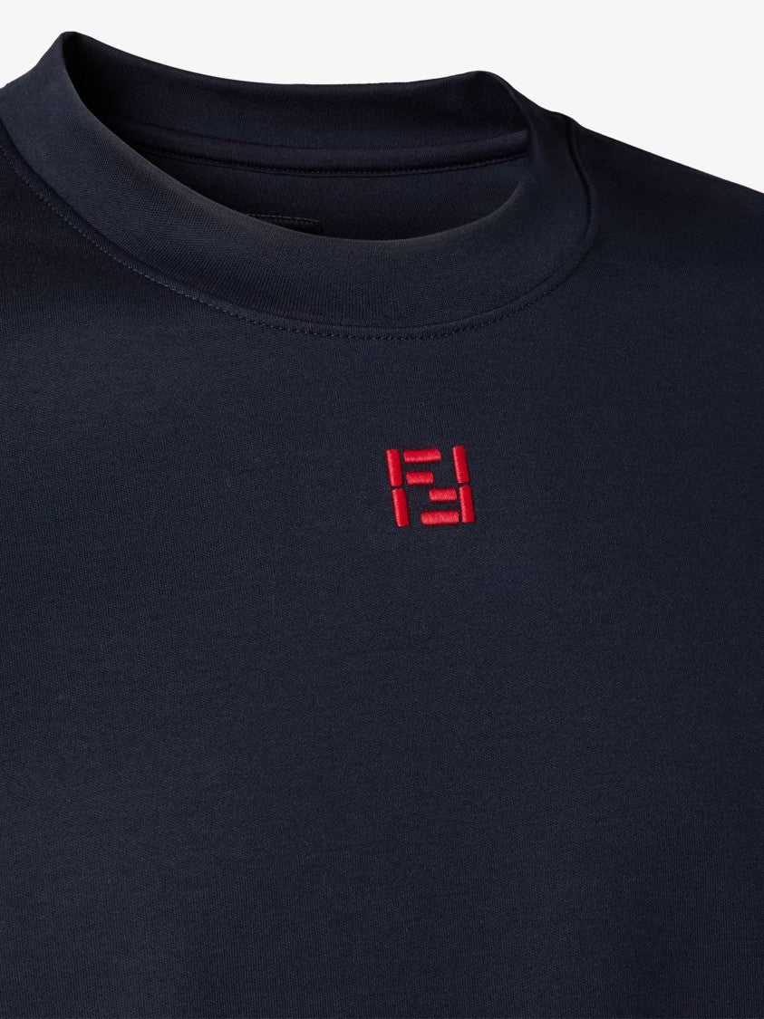 Fendi Regular Ff Stitching Black Embroidered T-Shirt