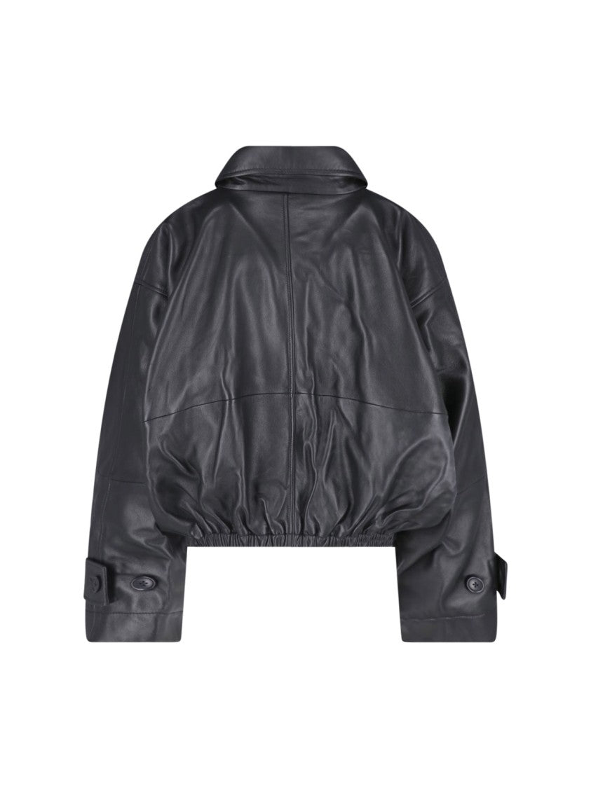 Róhe Cropped Black Lamb Leather Jacket With Classic Collar