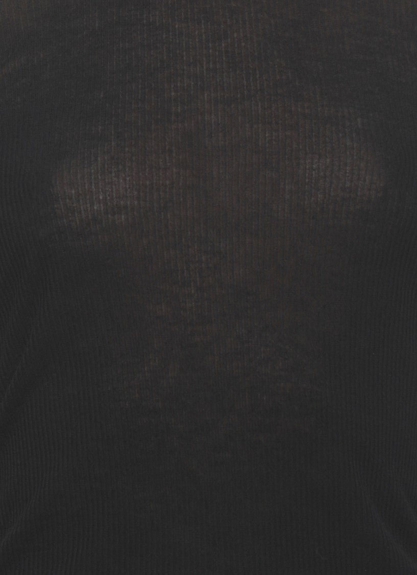 Rick Owens Black Cropped Rib Ripped Sweater